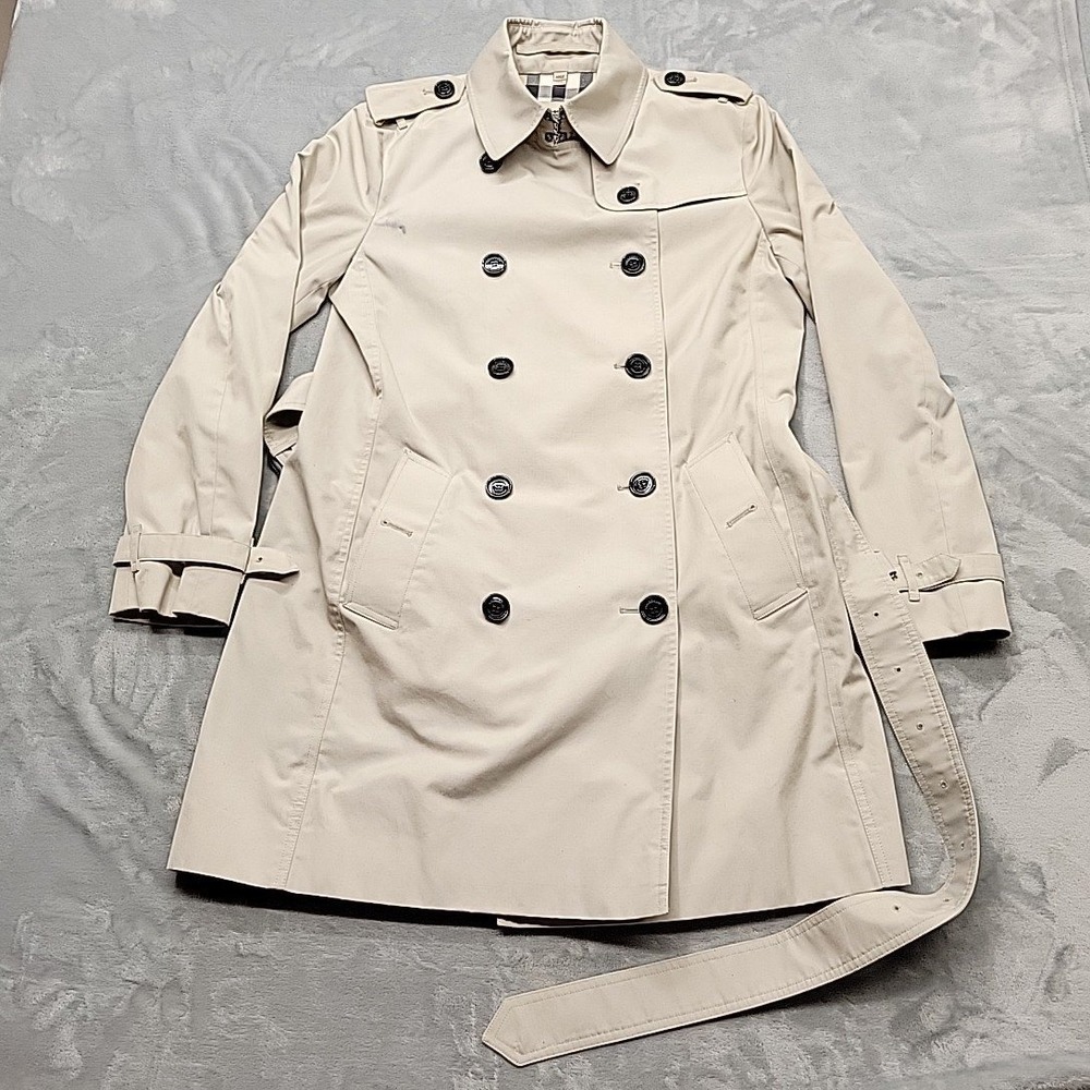 Burberry Jacket Womens 10 Beige Prorsum Double Breasted Trench Coat Made In UK